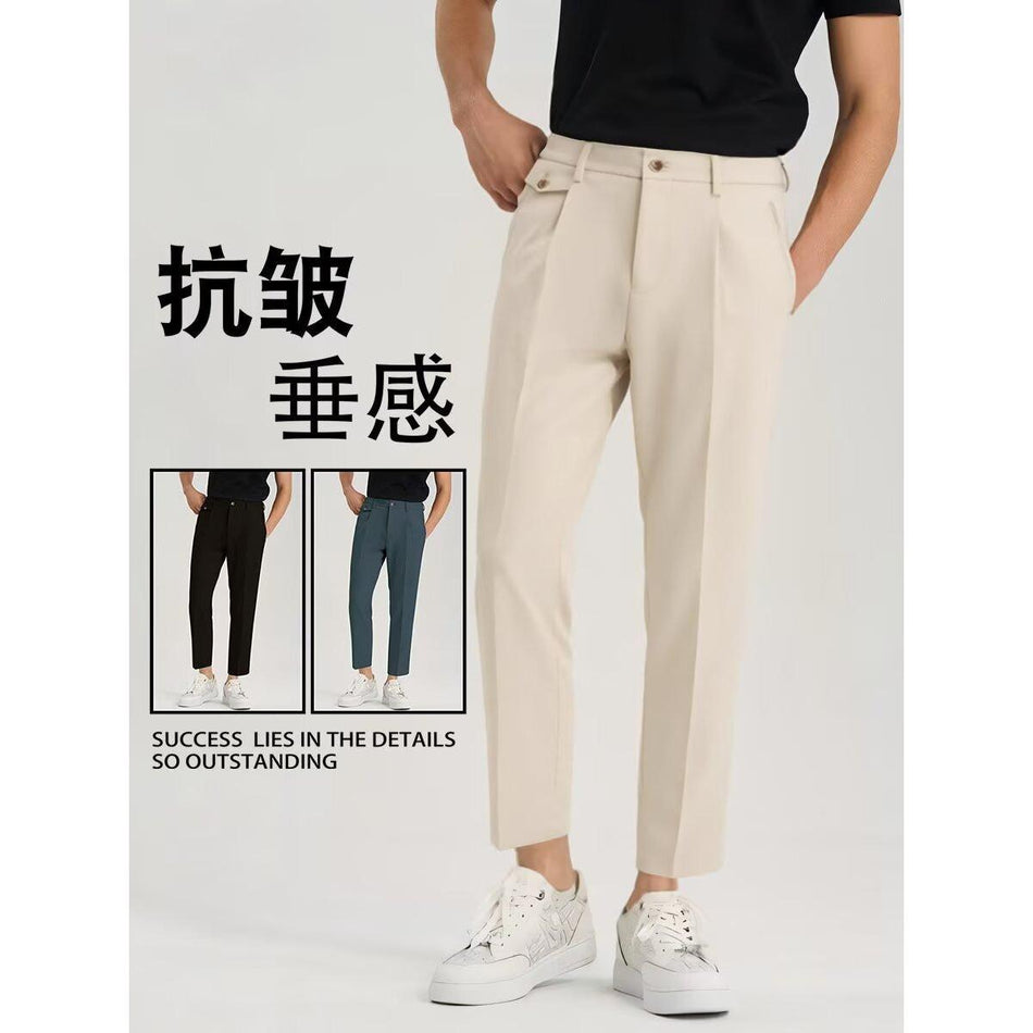Men’s Double Pleated Slim Fit Casual Dress Pants Trendy