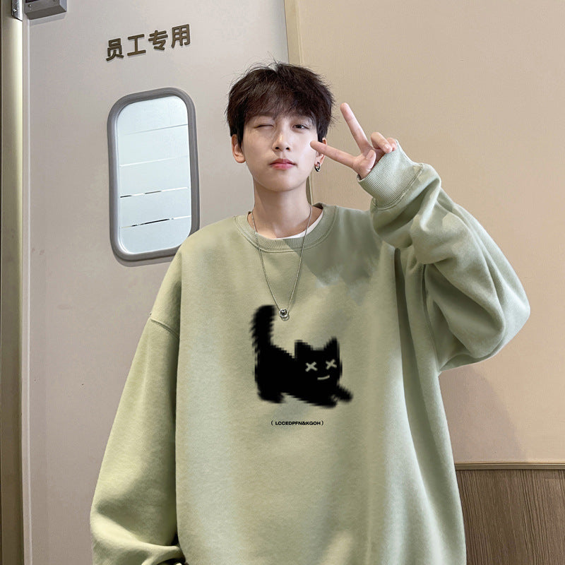 Heavyweight Fleece Lined Crewneck Sweatshirt Men Loose Top