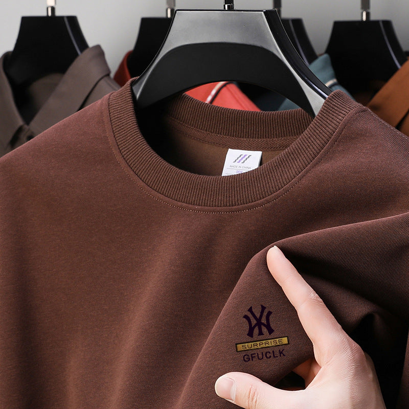 480g Heavy Cotton Fleece Lined Crewneck Sweater Men WinterAW