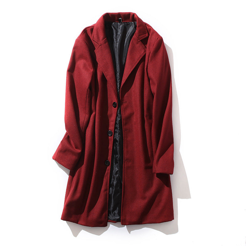Men's Solid Lapel Single-Breasted Coat