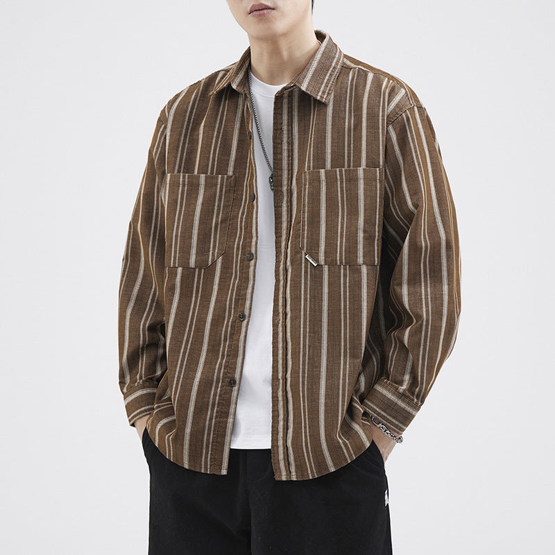 Retro Striped Shirt for Men | American Style Inner Jacket
