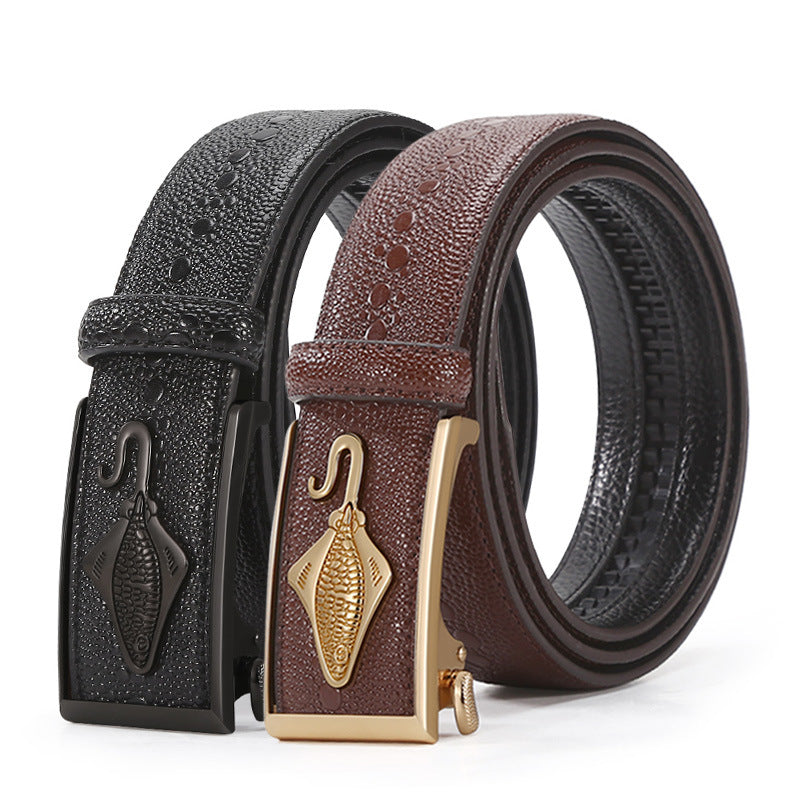 Crocodile Pattern Belt – Auto Buckle Cowhide for Men