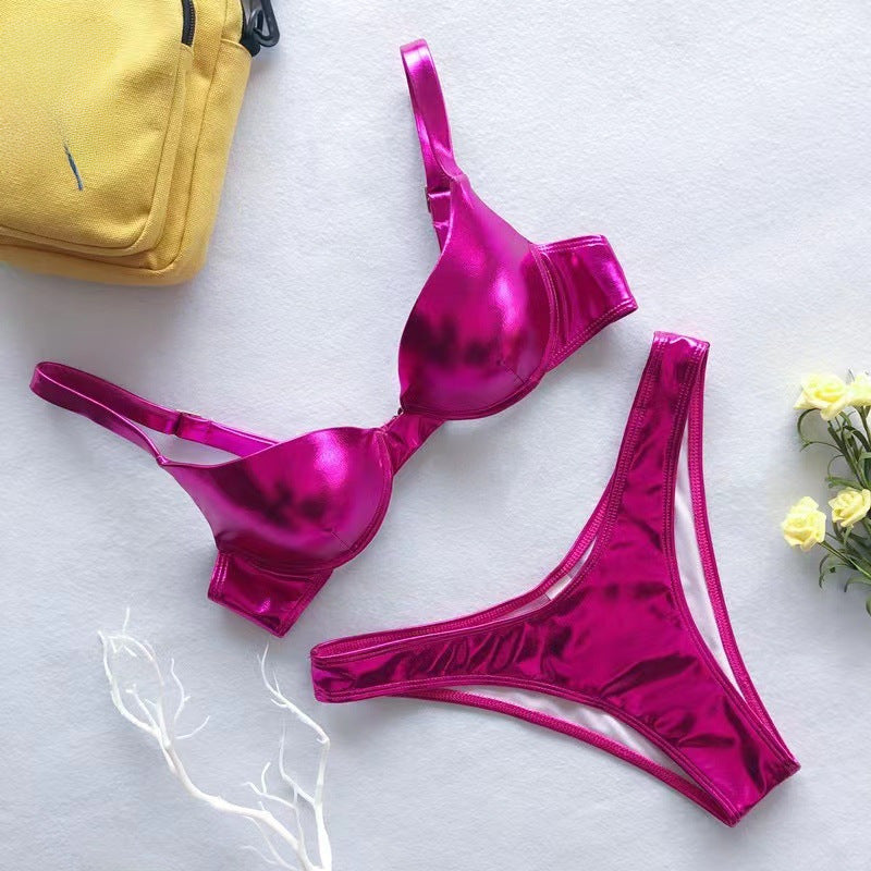 Candy Color Bright Leather Bikini Set
