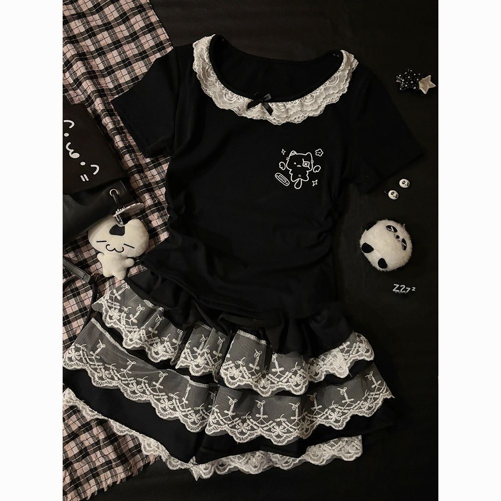 Girls Lace Korean Dress Set – Cartoon Summer Outfit – Outfit Sets – Image 6