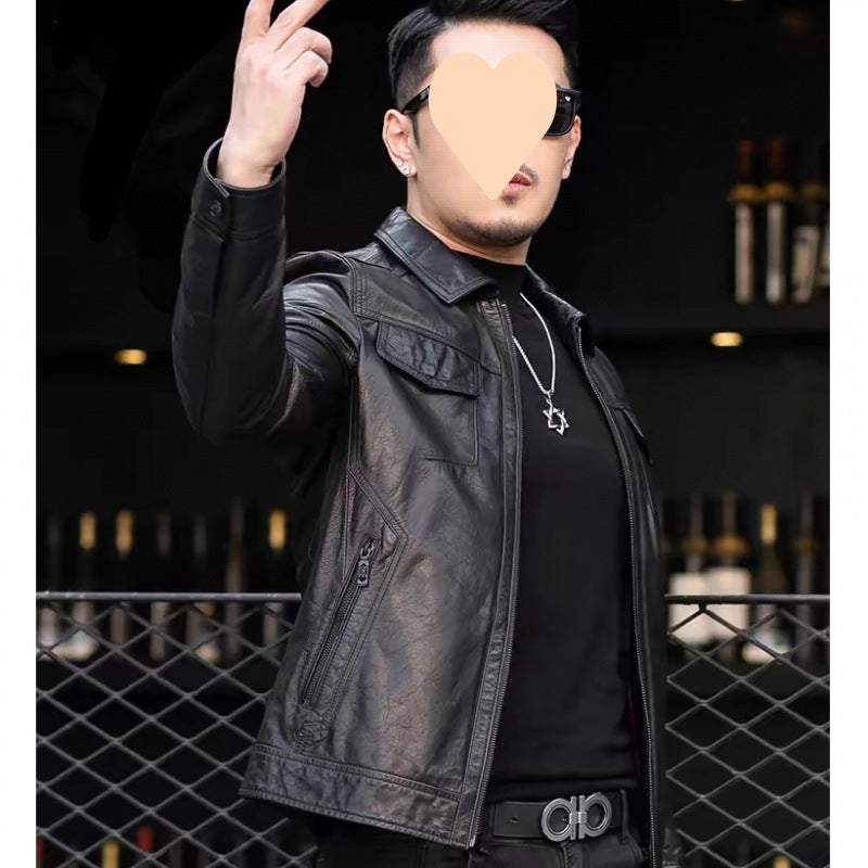 INSTOCK-Men’s Slim Biker Leather Jacket – Korean Trendy Style