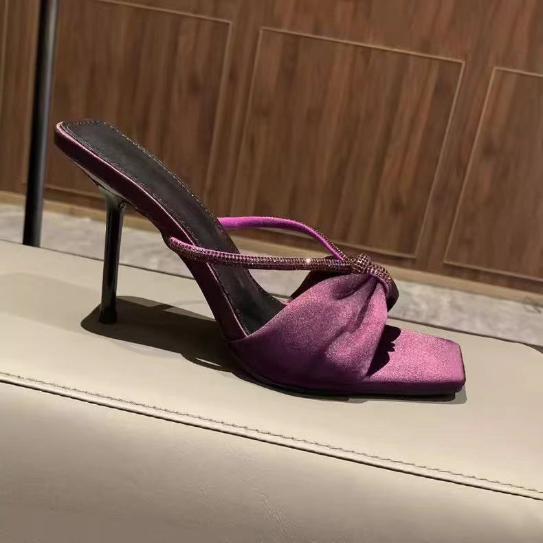 Purple Rhinestone Stiletto Sandals for Women