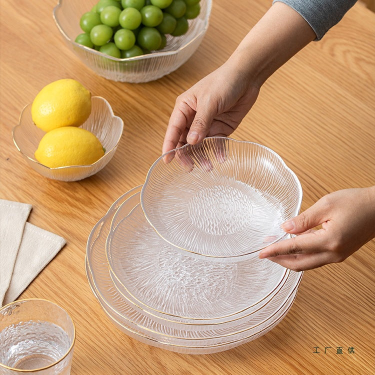 Japanese-Style Gold-Rimmed Glass Bowl for Fruit & Dessert