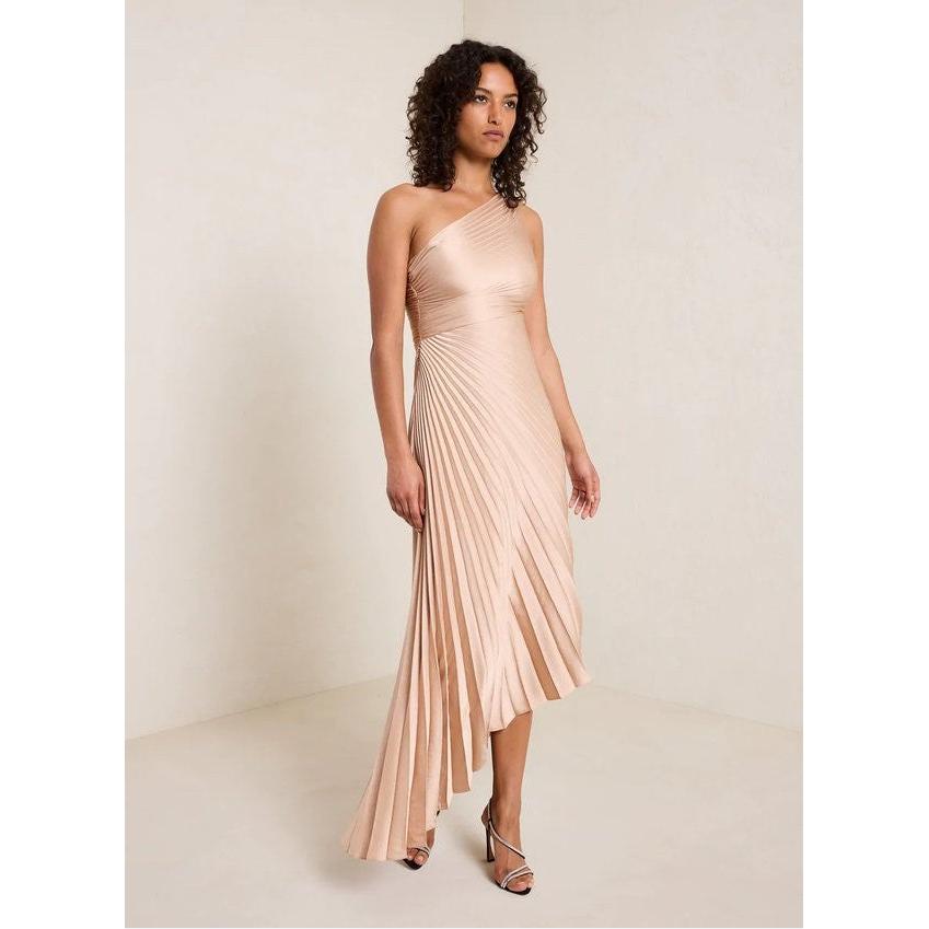One-Shoulder Pleated Satin Dress