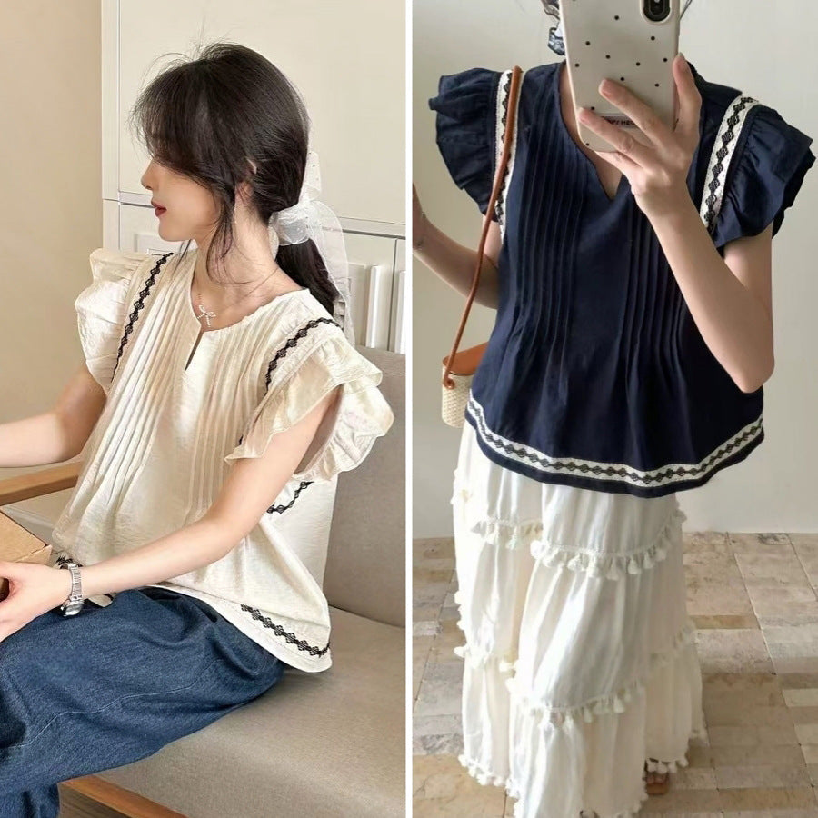Women’s Ethnic Style V-Neck Doll Shirt