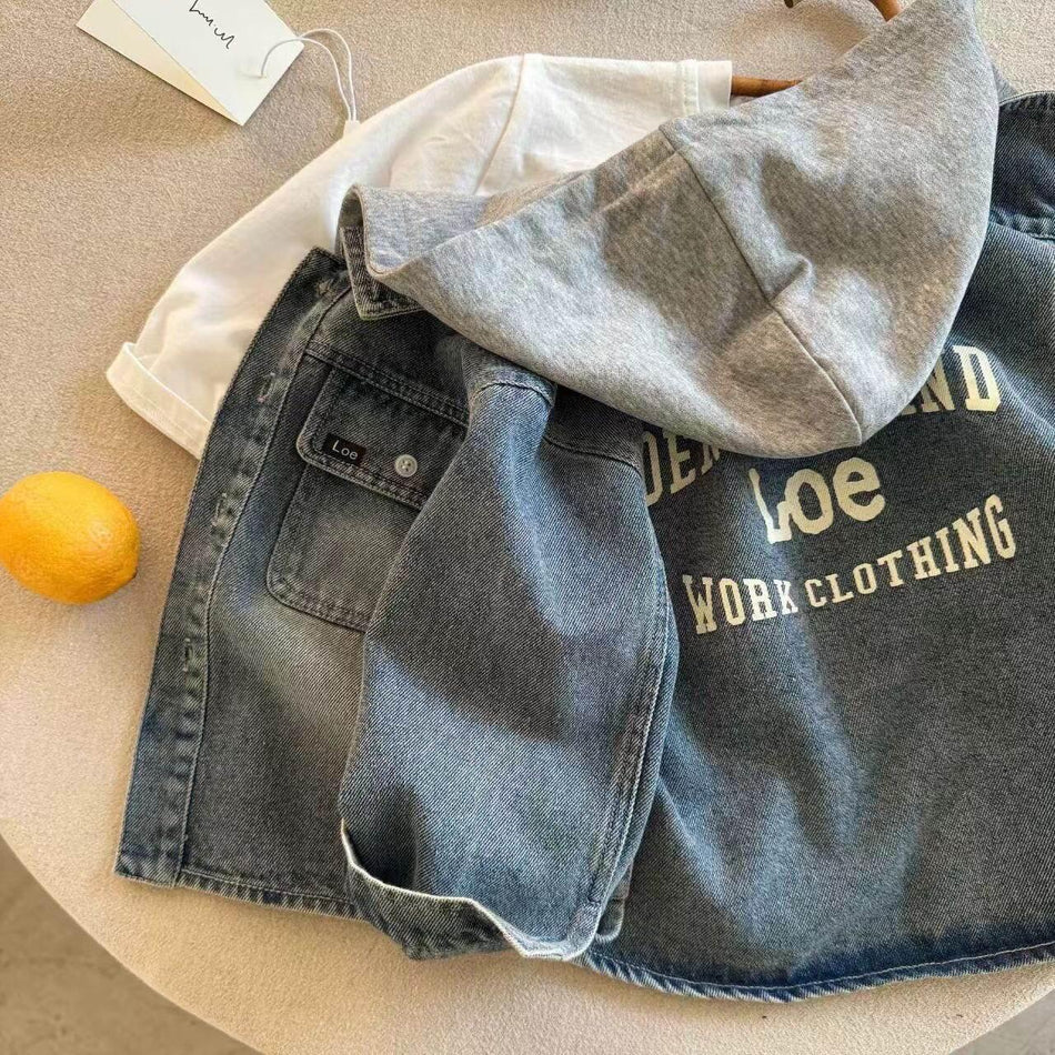 STOCK-2025 Boys’ Hooded Denim Jacket – Spring Trendy Denim
