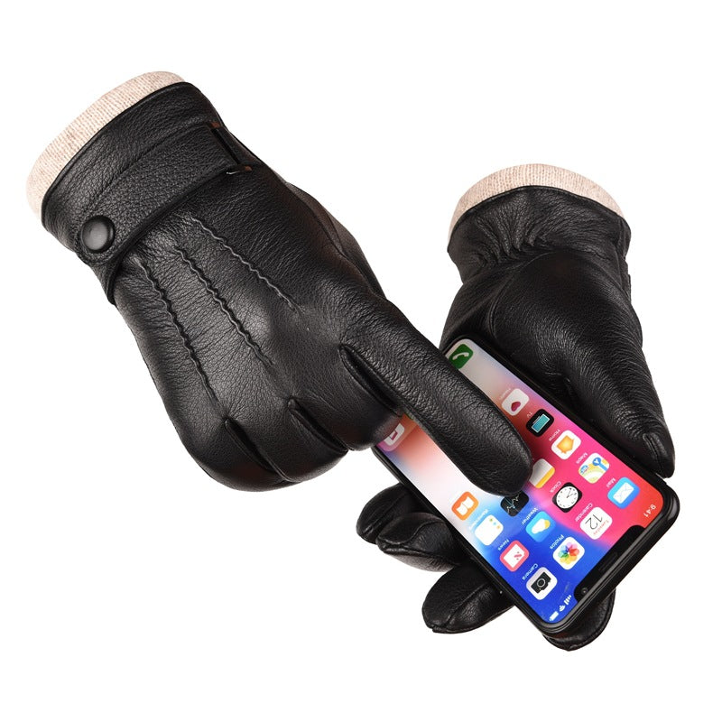 Men’s Leather Winter Gloves Deerskin Pattern Touchscreen