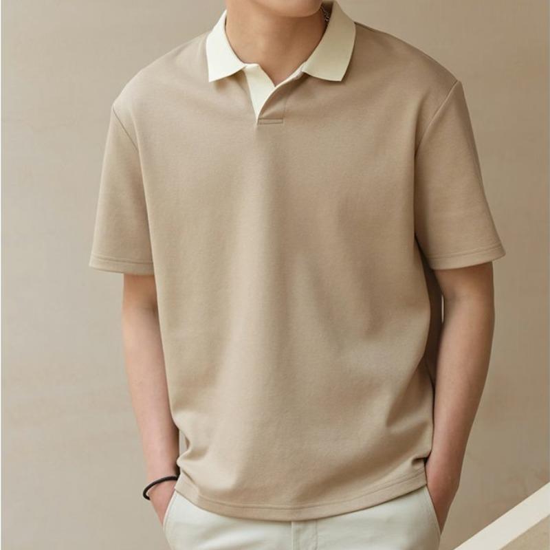 Men’s Korean-Style Short Sleeve Polo Shirt – Loose Fit Knitted