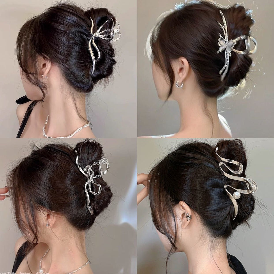 Simple Bow Metal Shark Clip – Elegant High-End Hair Grab for