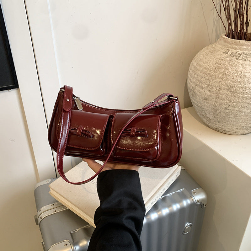 Korean Retro Oil Wax Leather Baguette Shoulder Bag Women Pro