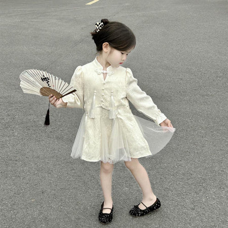 Girls Chinese Cheongsam Dress Gauze Tassel Spring 2024 – Spring Autumn Kids Fashion Nepal | Tudoholic