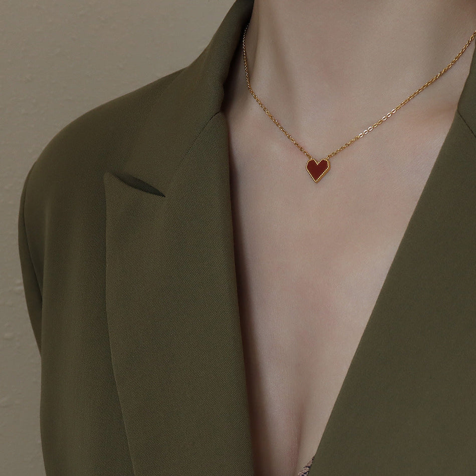 Red Peach Heart Necklace – Titanium Steel Women’s Jewelry