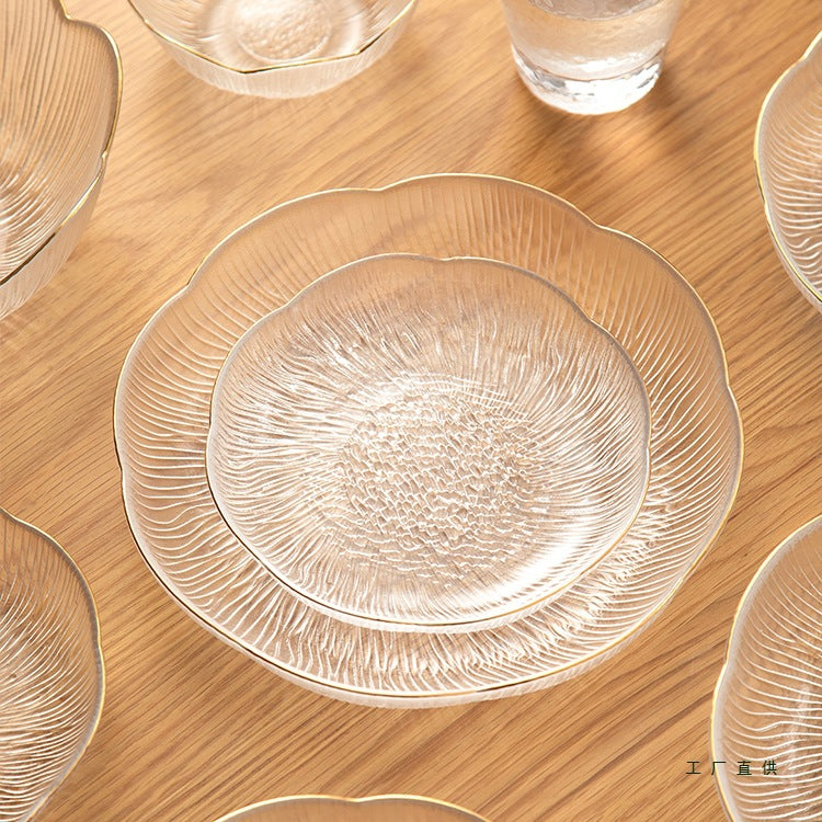 Japanese-Style Gold-Rimmed Glass Bowl for Fruit & Dessert