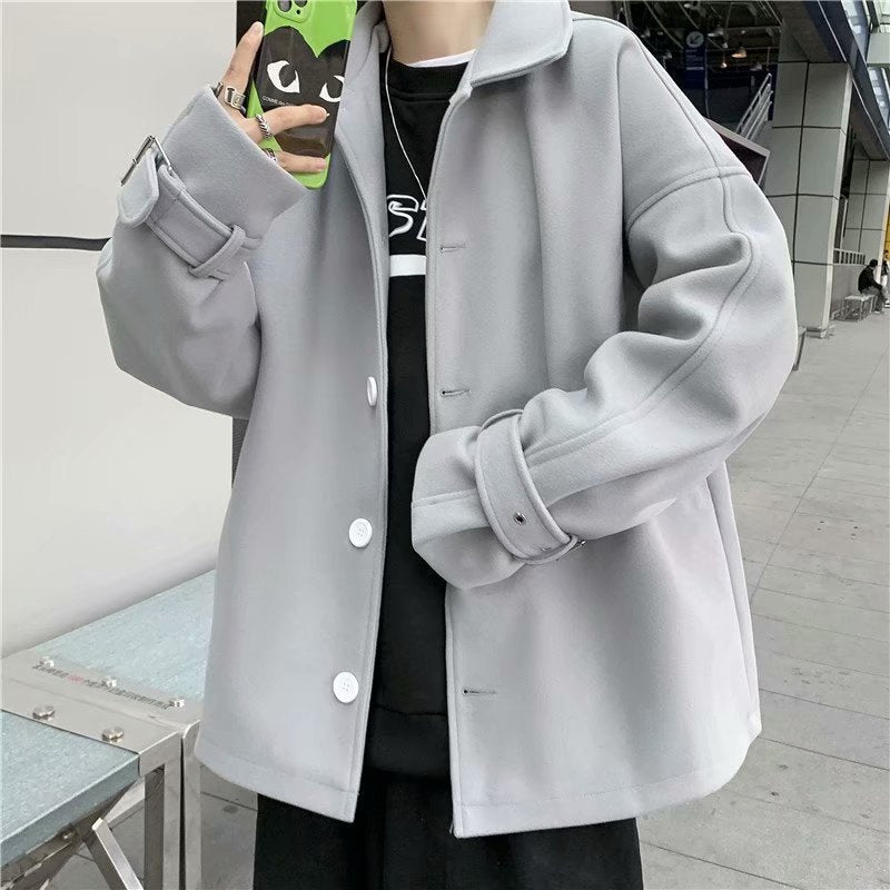 STOCK- Men’s Woolen Short Trench Coat – Korean Style