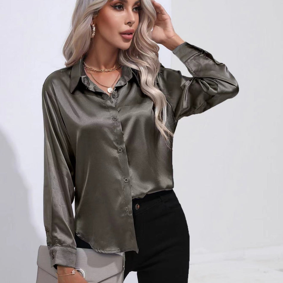 Women’s Satin Imitation Silk Long Sleeve Shirt Elegant Top