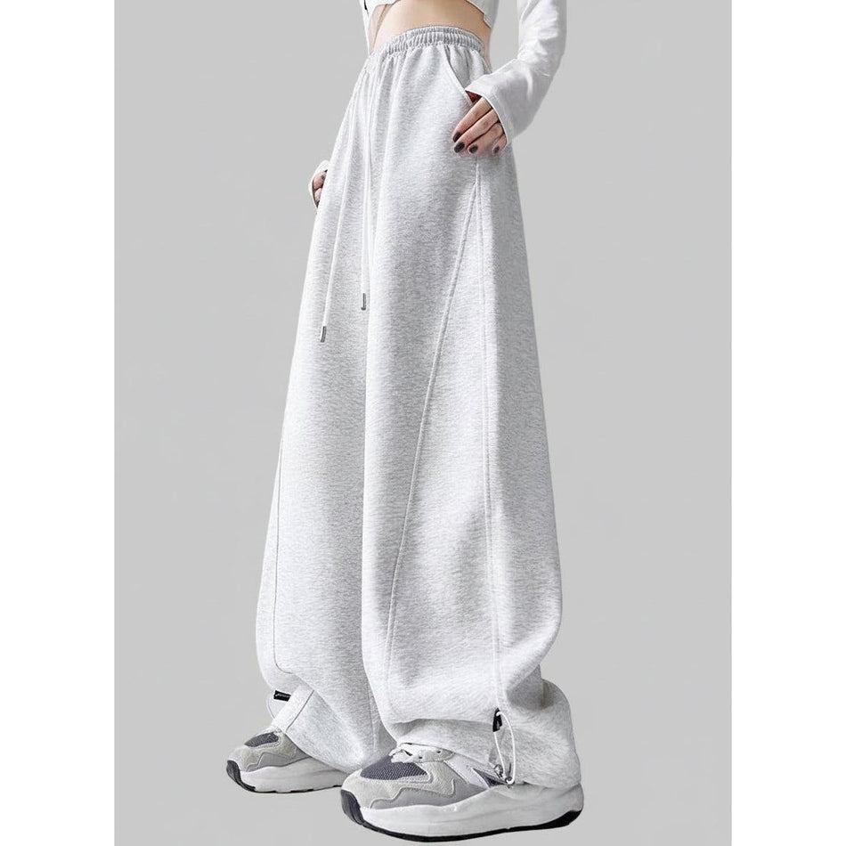 Red Fleece-Lined American Wide-Leg Sweatpants Women