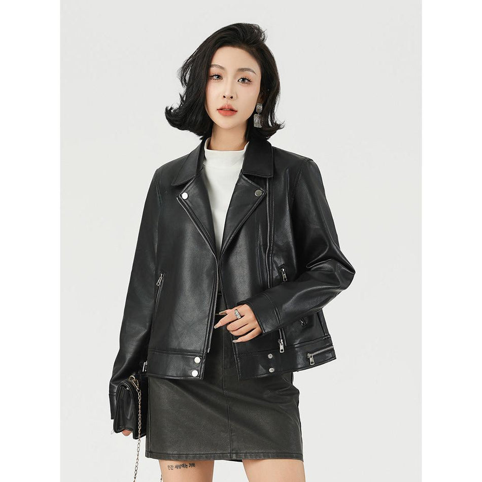 Women’s Short Suit Collar Leather Jacket