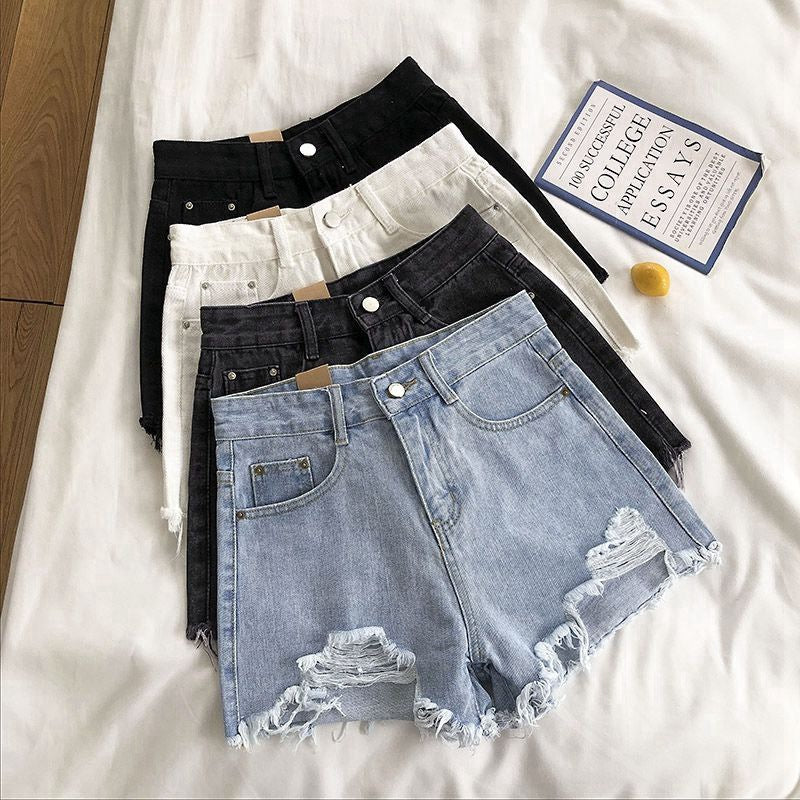 High Waisted Ripped Denim Shorts Korean Style Wide Leg Women Fit