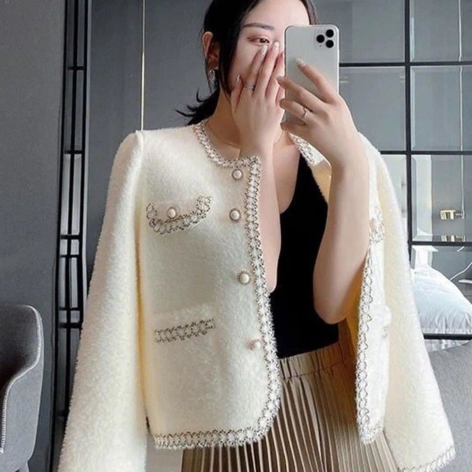 Women’s French Style Mink Velvet Knit Cardigan