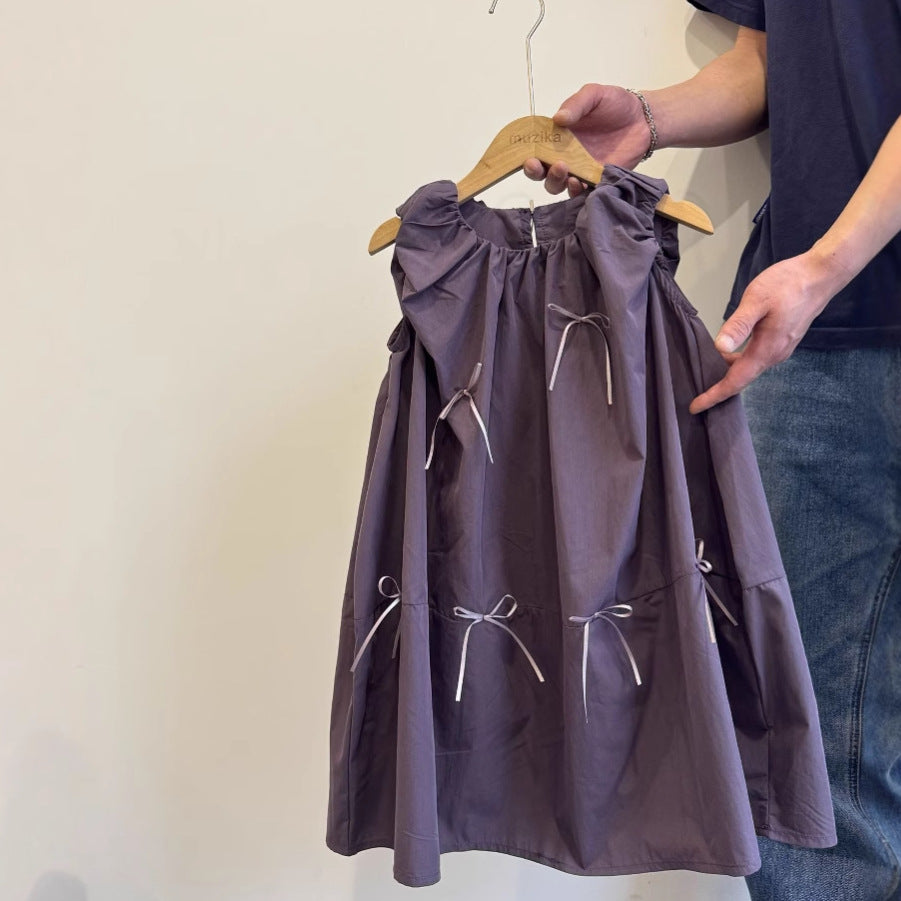 Girls' Purple Mori Bow Dress