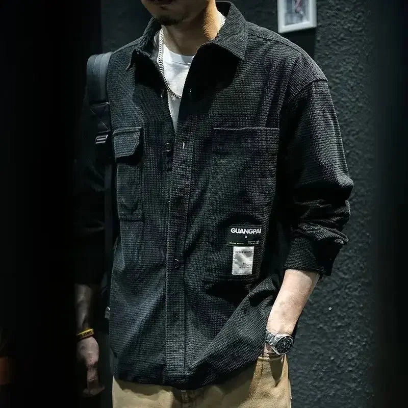 STOCK-Men’s Waffle Workwear Shirt | Retro Loose Jacket Style
