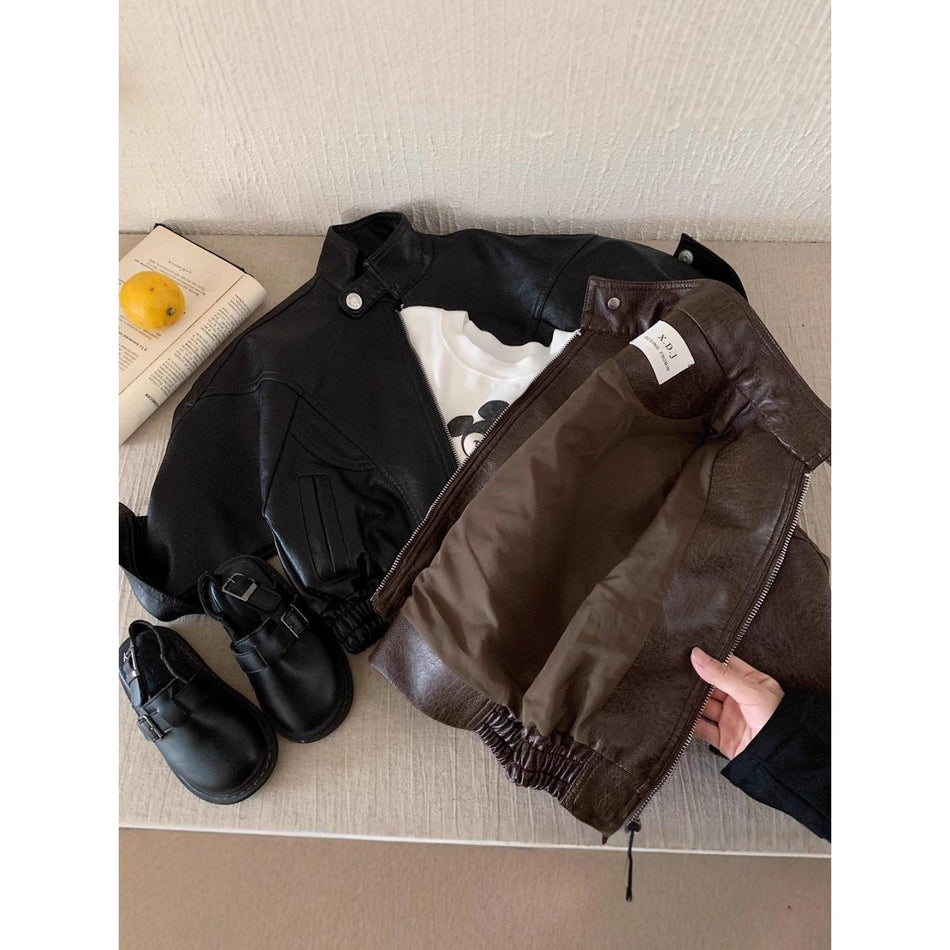 Kids Korean Style Leather Biker Jacket Autumn 2025
