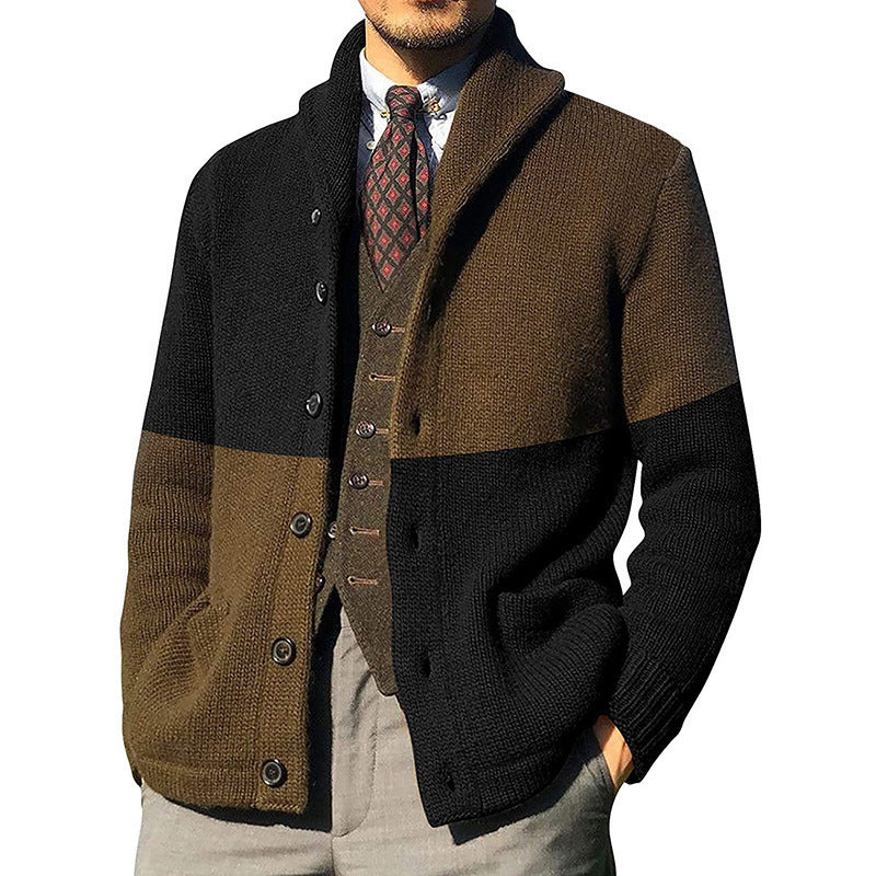 STOCK-Men's Color-Blocked Cardigan – Casual Loose Knit Sweater