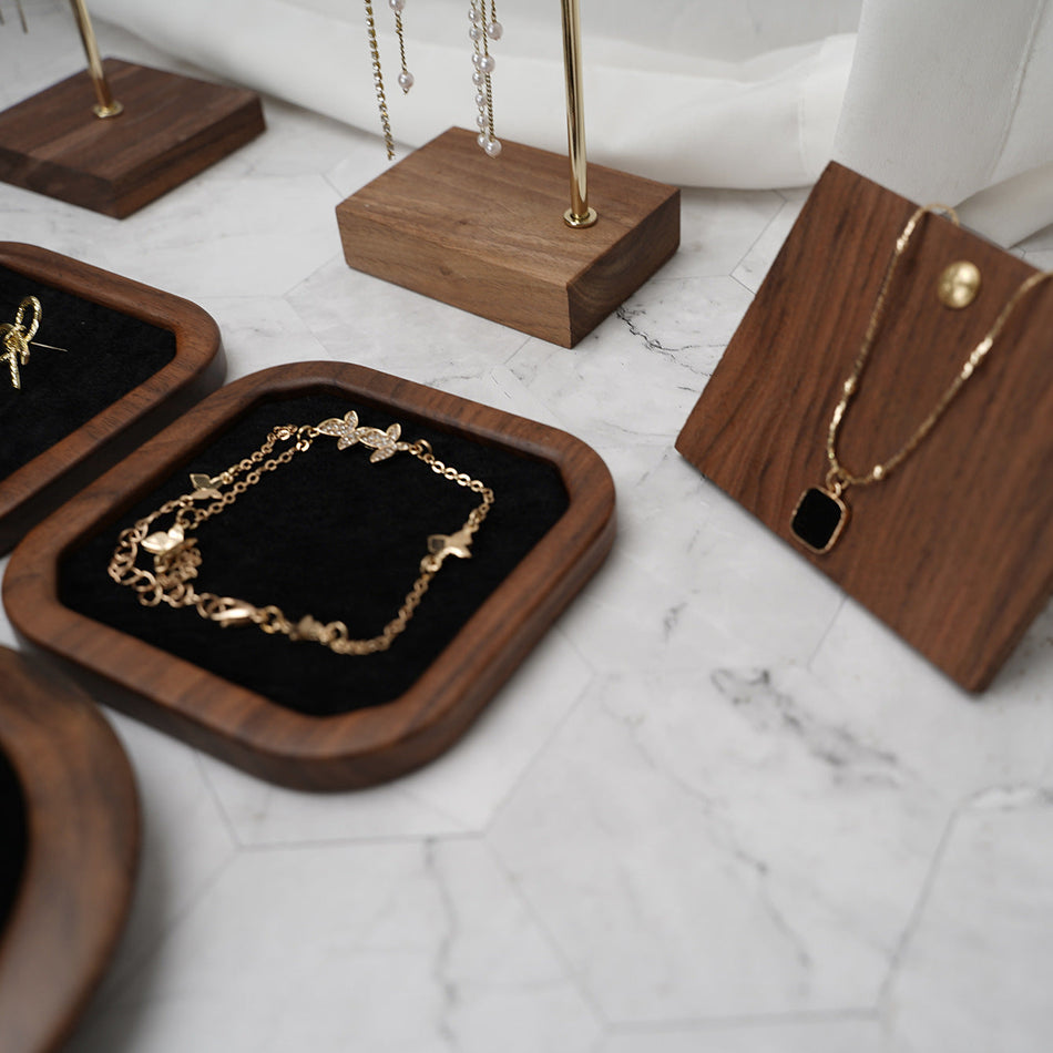 Walnut Jewelry Display Stand Necklace & Earring Props