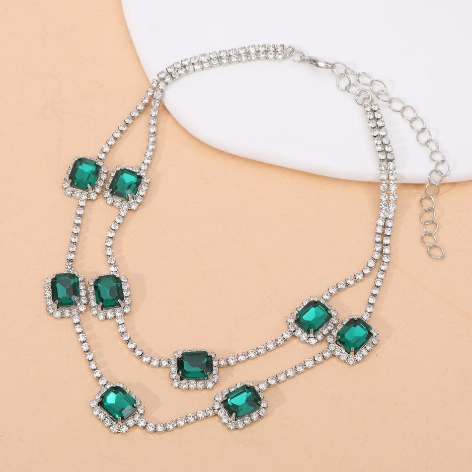 Emerald Double-Layer Diamond Necklace
