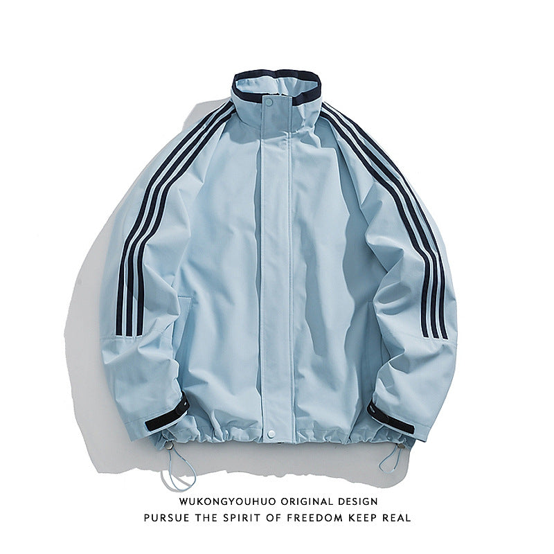 Retro Three-Bar Jacket – Unisex Streetwear Sports Coat