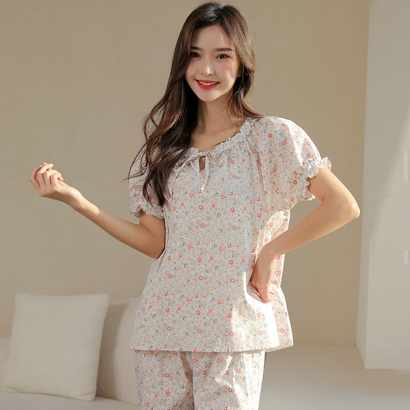 Floral Cotton Pajamas – Summer Short Sleeve Set