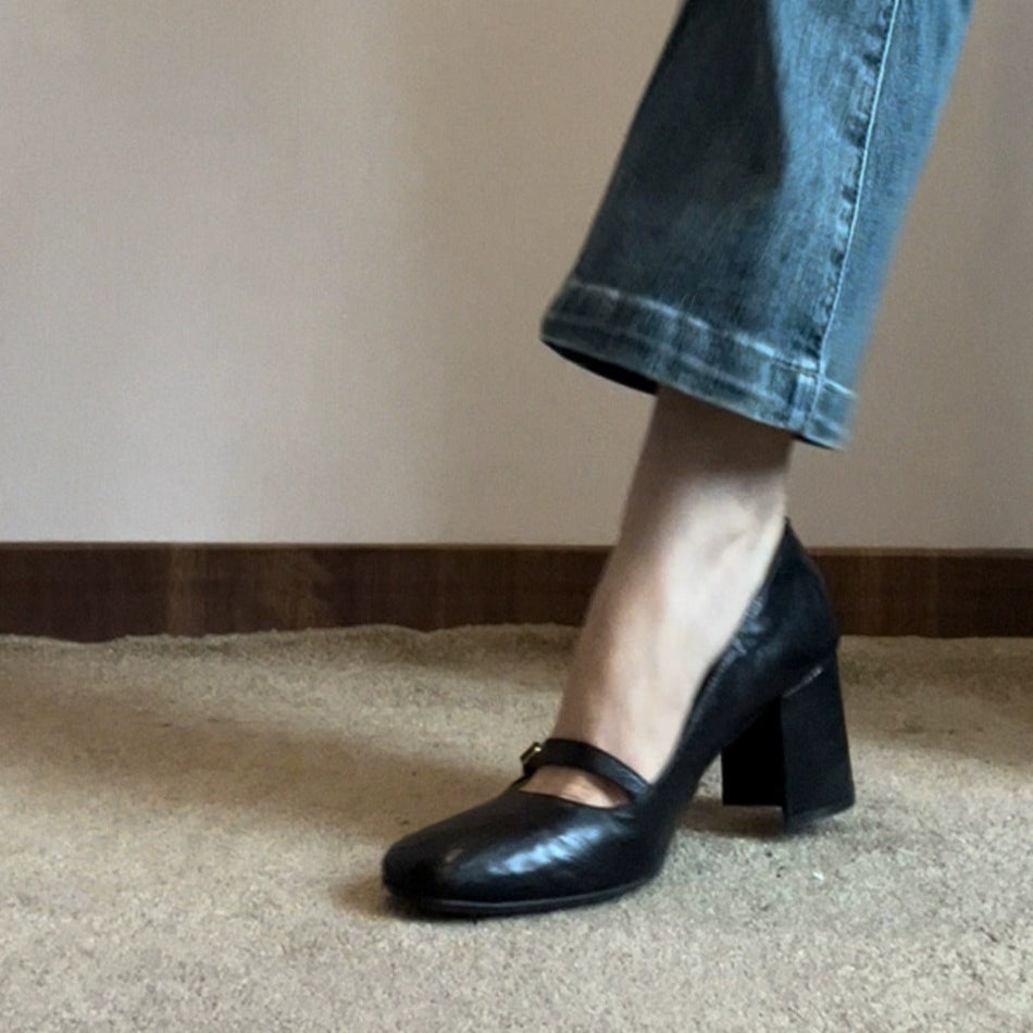 STOCK-Black Mary Jane Thick-Heel Shoes for Women – Elegant Heels