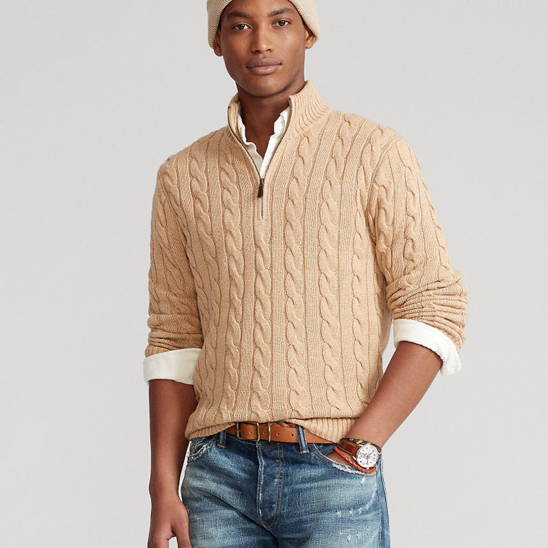 Men’s Autumn Winter Thick Twisted Half Turtleneck Sweater