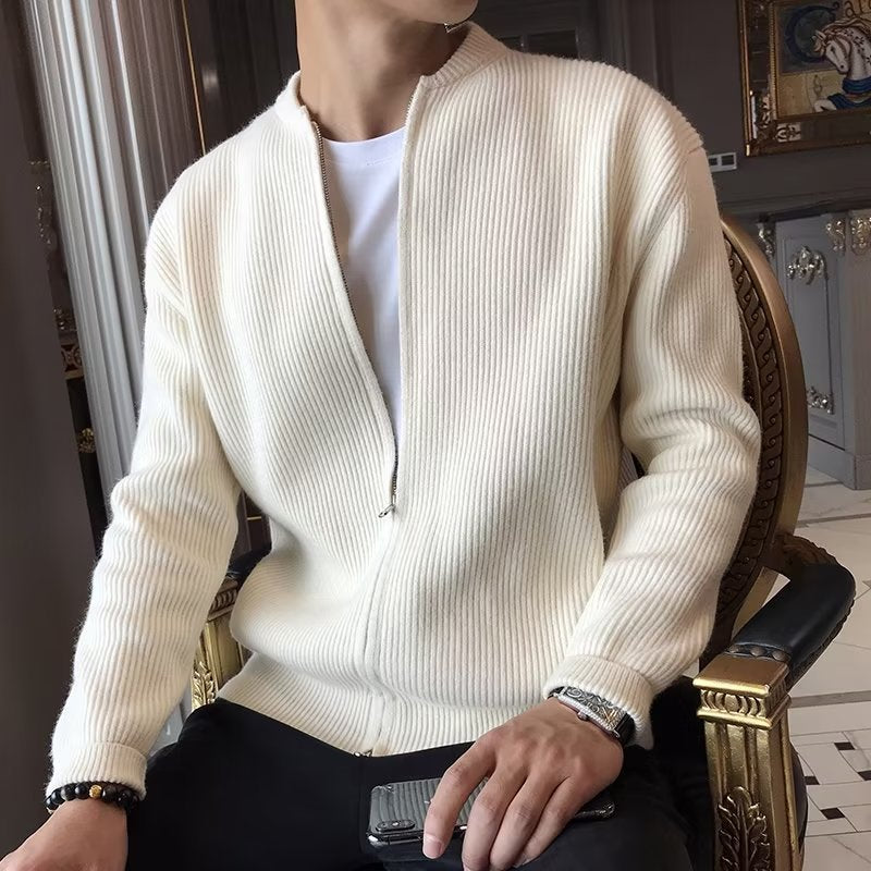 Men's Slim Knit Cardigan – Autumn Winter Solid Sweater Jacket