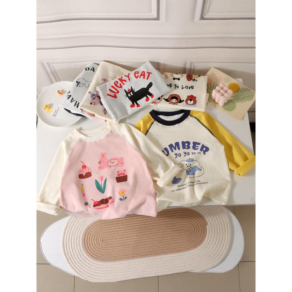 Children Pure Cotton Long Sleeve TShirt Raglan Color BlockGo