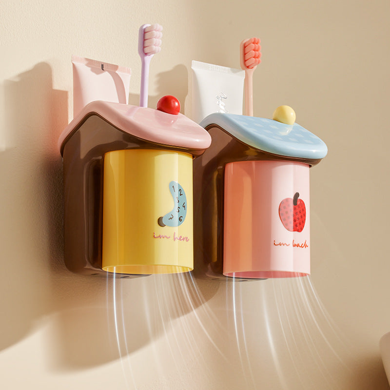 Magnetic Wall-Mounted Toothbrush Cup Holder with Drainage