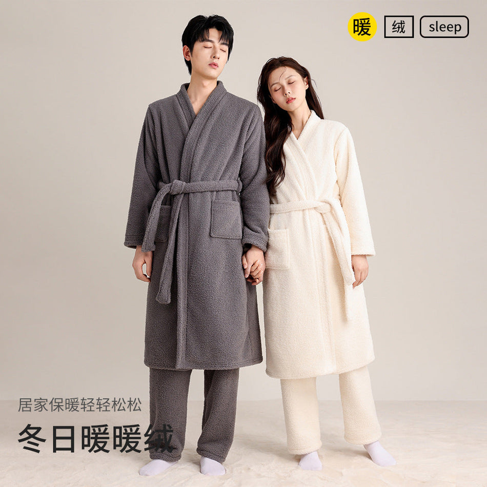 STOCK-Men’s Plus-Size Coral Fleece Nightgown | Thick Winter