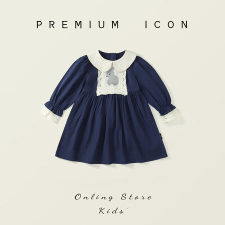 Girls Rabbit Embroidered Navy Princess Dress – Kids Fashion Nepal | Tudoholic