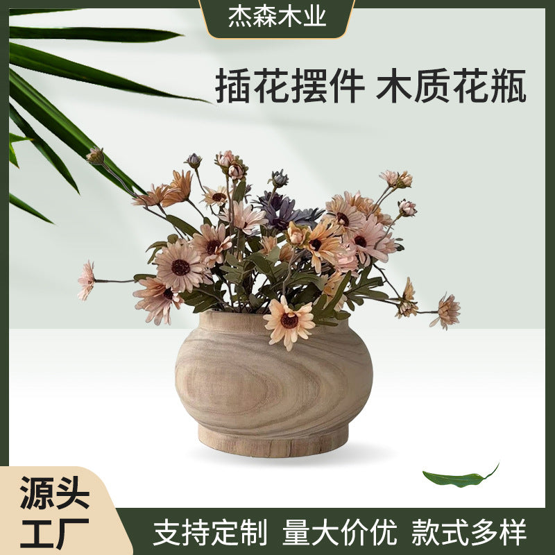 New Chinese Style Retro Zen Solid Wood Large Flowerpot