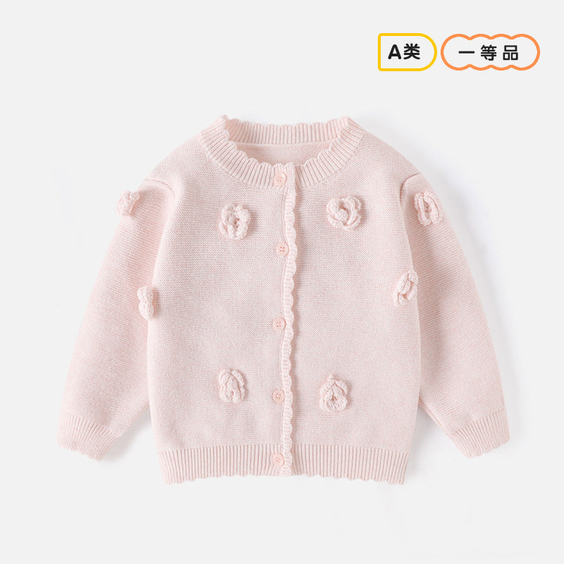 Girls’ Handmade Flower Knitted Sweater Baby Cardigan