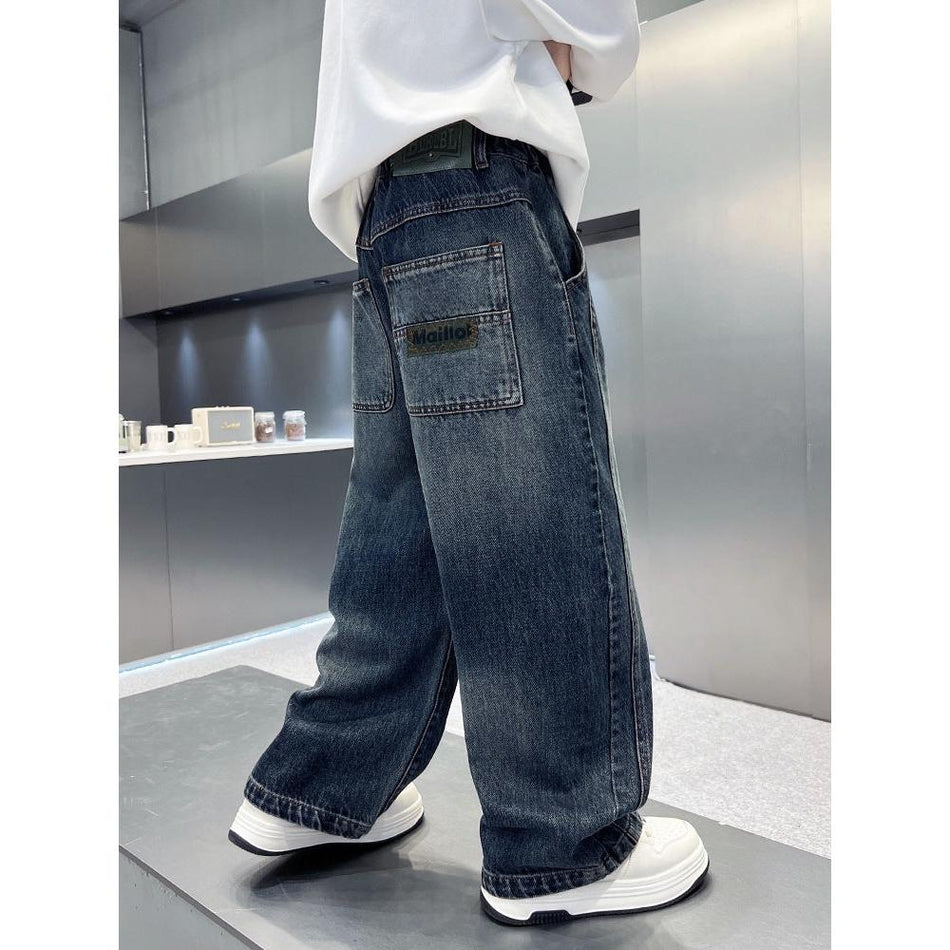 Boys’ Thick Fleece-Lined Winter Jeans Casual Fit