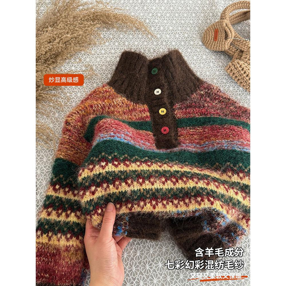 Girls Fleece-Lined Winter Sweater – Western Style 2025