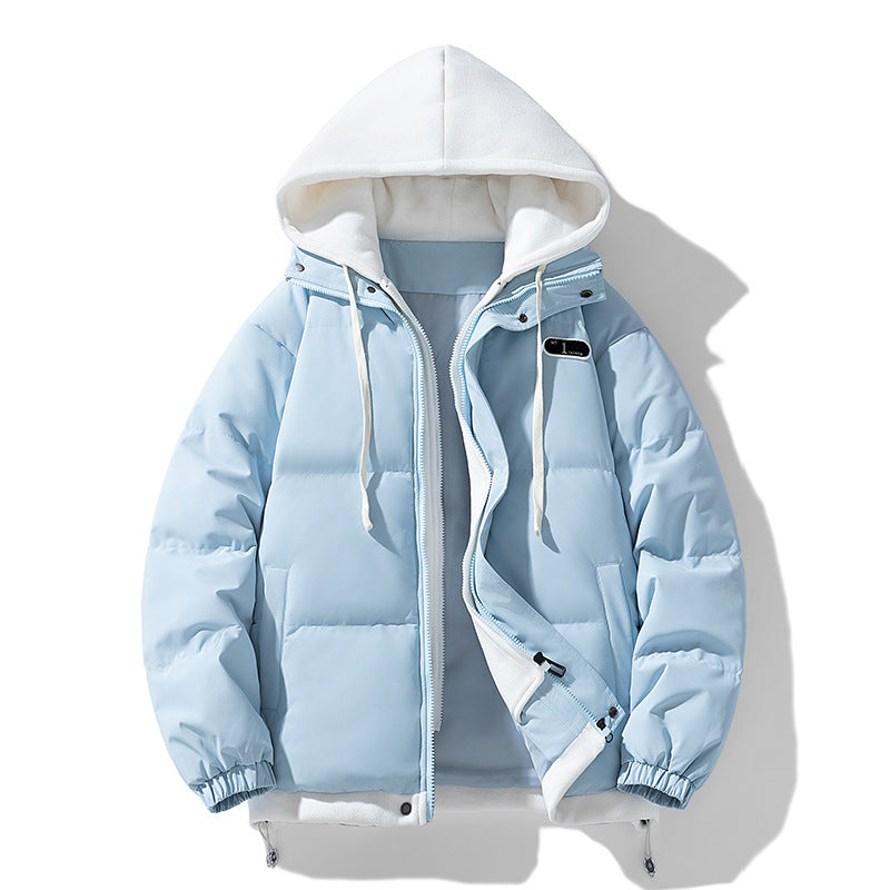 INSTOCK-Men’s Hooded Puffer Jacket – Color Block Fake Two-Piece