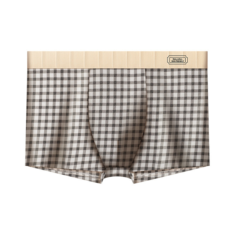 Men's Pure Cotton Plaid Boxer Briefs Soft Breathable Shorts -