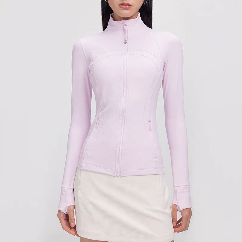 Women’s Long Sleeve Yoga Jacket – Slim Gold Zipper Sports Top