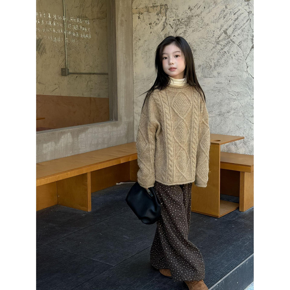 Flower and Hunt Girls' Korean Style Thick Cable Knit Winter